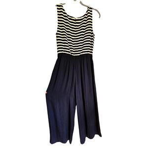 Talbots Navy Blue White Sleeveless Wide Leg Jumpsuit Women’s Size 4